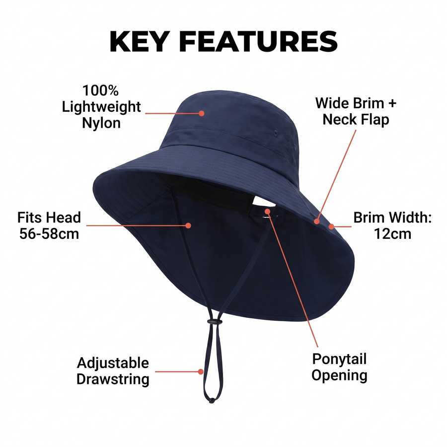 Women's Wide Brim Sun Hat with Neck Protection - product view 3 | Buffalo Gears