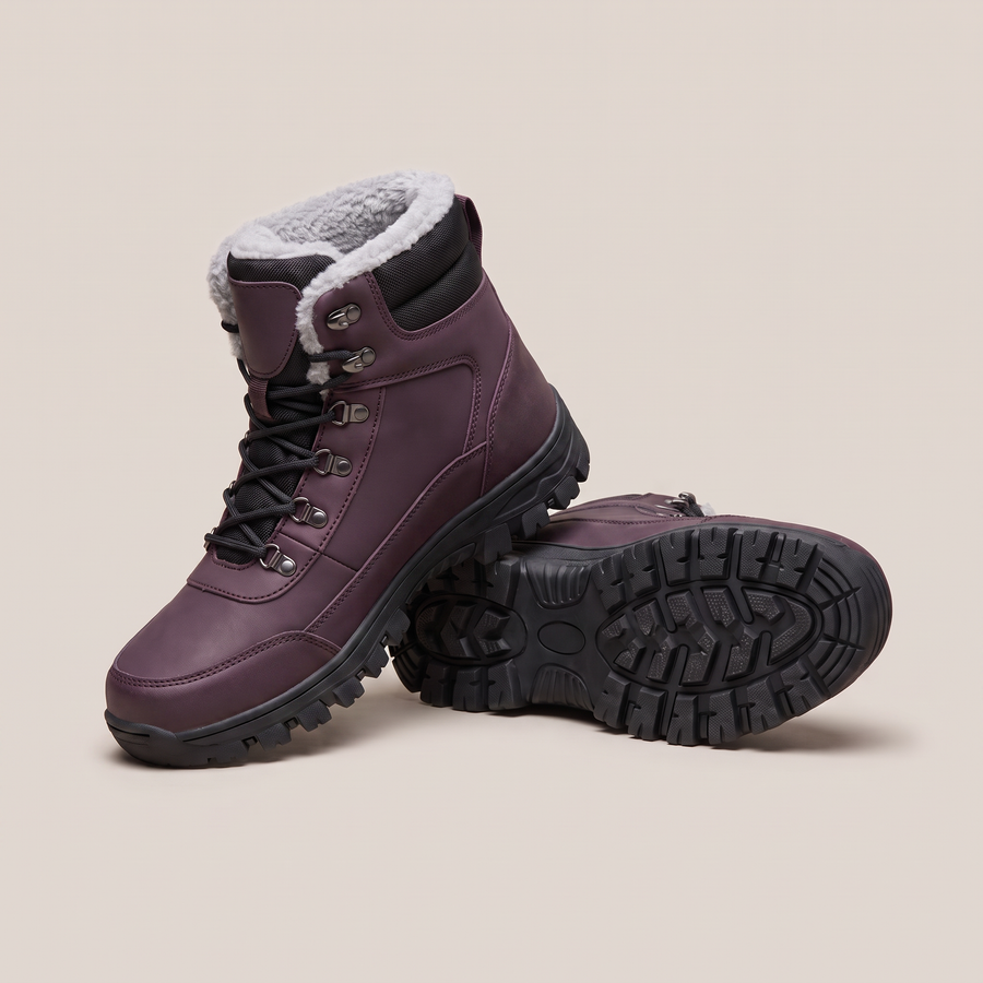 Women's Insulated Winter Hiking Boots Fleece-Lined Snow Grip - Plum | Buffalo Gears