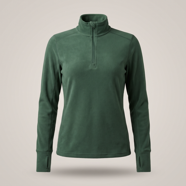Women's Quarter-Zip Microfleece Midlayer Thumbholes Hiking Top