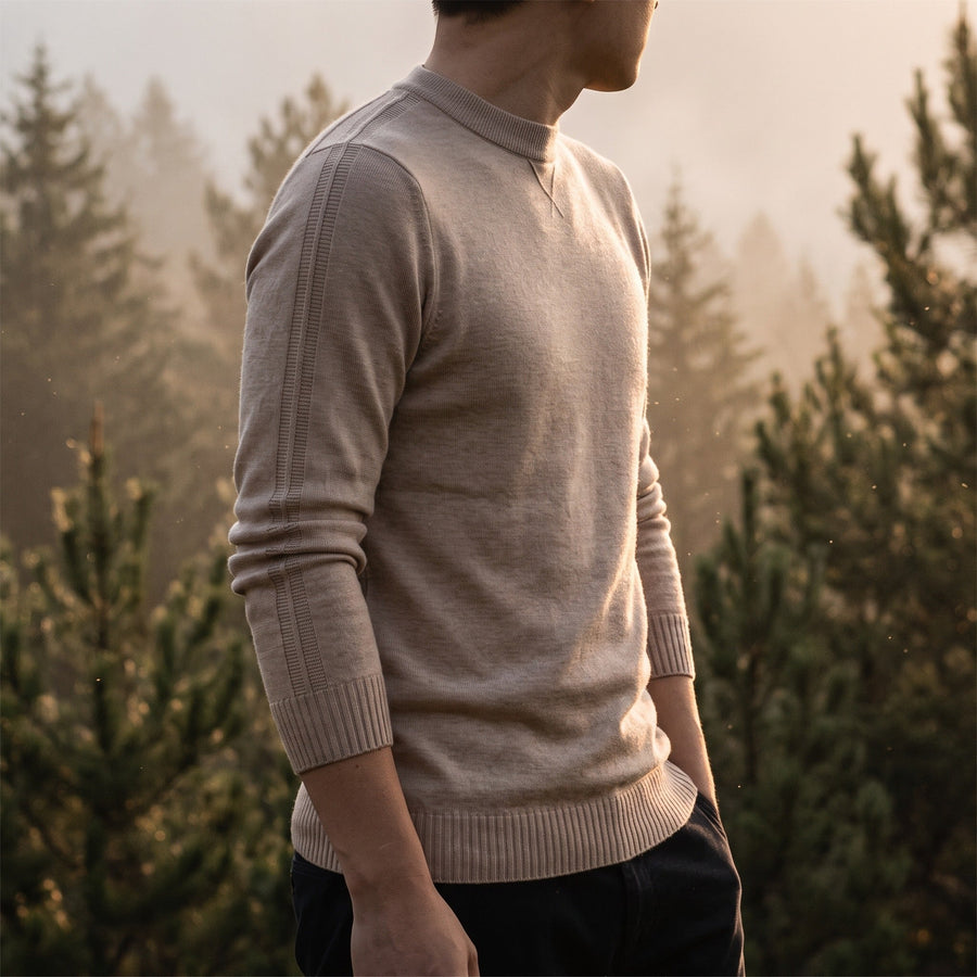 Wool and Cashmere Jumper for Men, Plain Crew Neck - product view 2 | Buffalo Gears