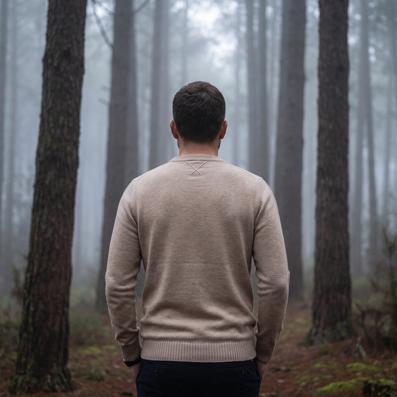 Wool and Cashmere Jumper for Men, Plain Crew Neck - product view 4 | Buffalo Gears