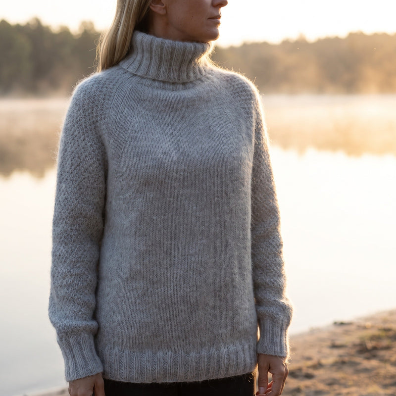 Wool Blend Roll Neck Jumper for Women, Light Blue - product view 2 | Buffalo Gears