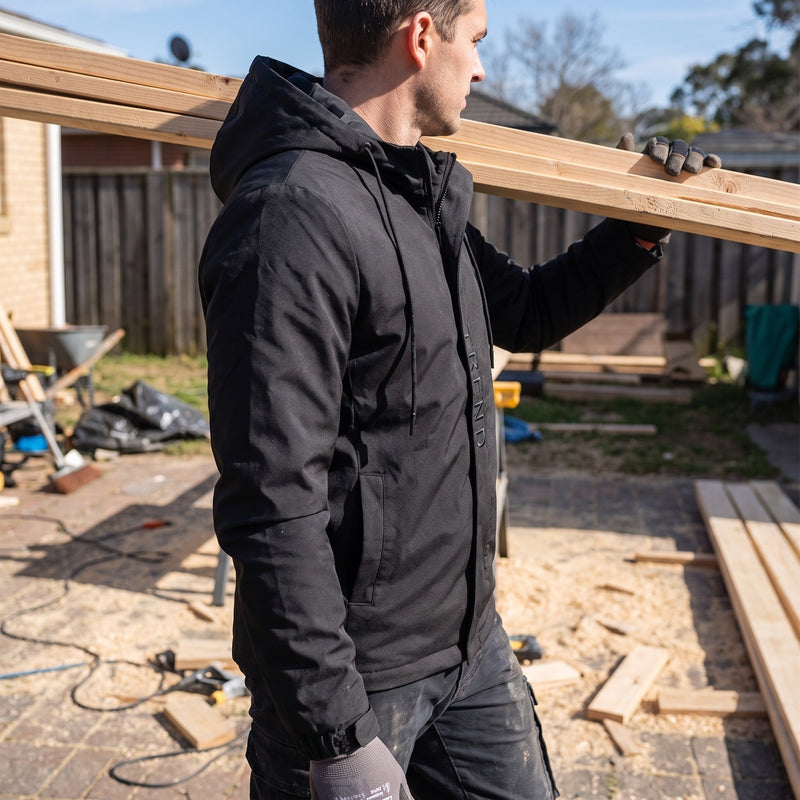 Workwear Style Jacket for Men, Hooded in Black - product view 4 | Buffalo Gears